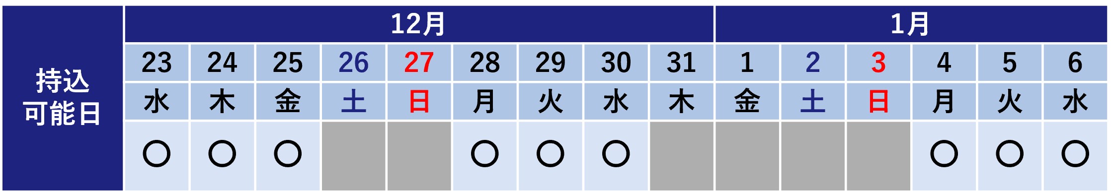 令和8年度年末年始の持ち込み可能日