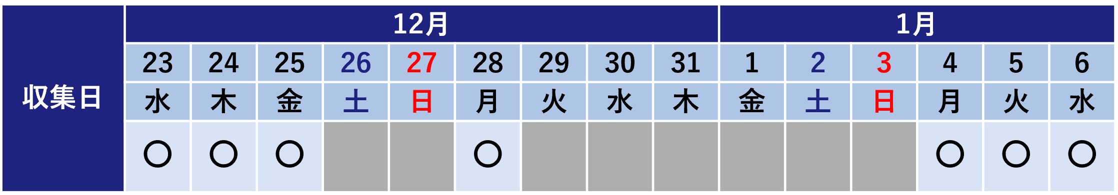 令和8年度年末年始のし尿収集日程表
